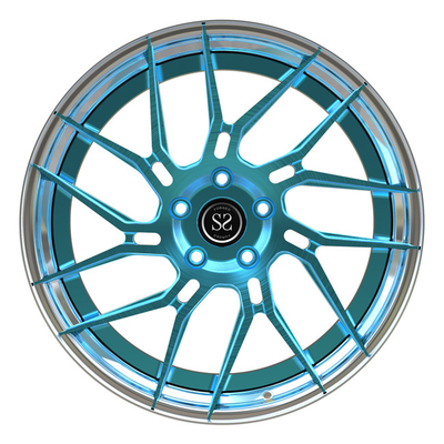 20*8.5 چرخ های فورج دو تکه پولیش پره های برس آبی رنگ برای لبه های لب پله ای T6