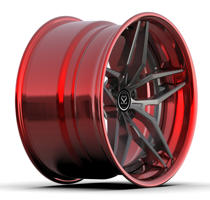 چرخ‌های قرمز رنگ خاکستری جعلی سه‌تکه‌ای برای رینگ‌های بسیار مقعر ماشین آلیاژی ۲۰ اینچی